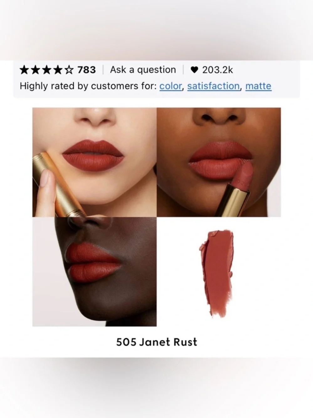 GUCCI Rouge à Lèvres Mat Lipstick Limited-Edition Full Size 505 Janet Rust